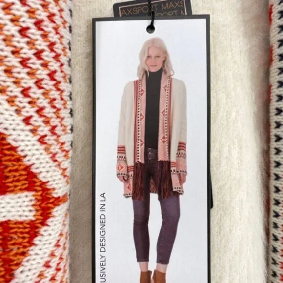 Maxsport Women's Open Front Western Boho Cardigan Sweater Medium - Picture 3 of 7